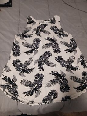Old Navy White Tank Top with Black Tropical Leaf Print